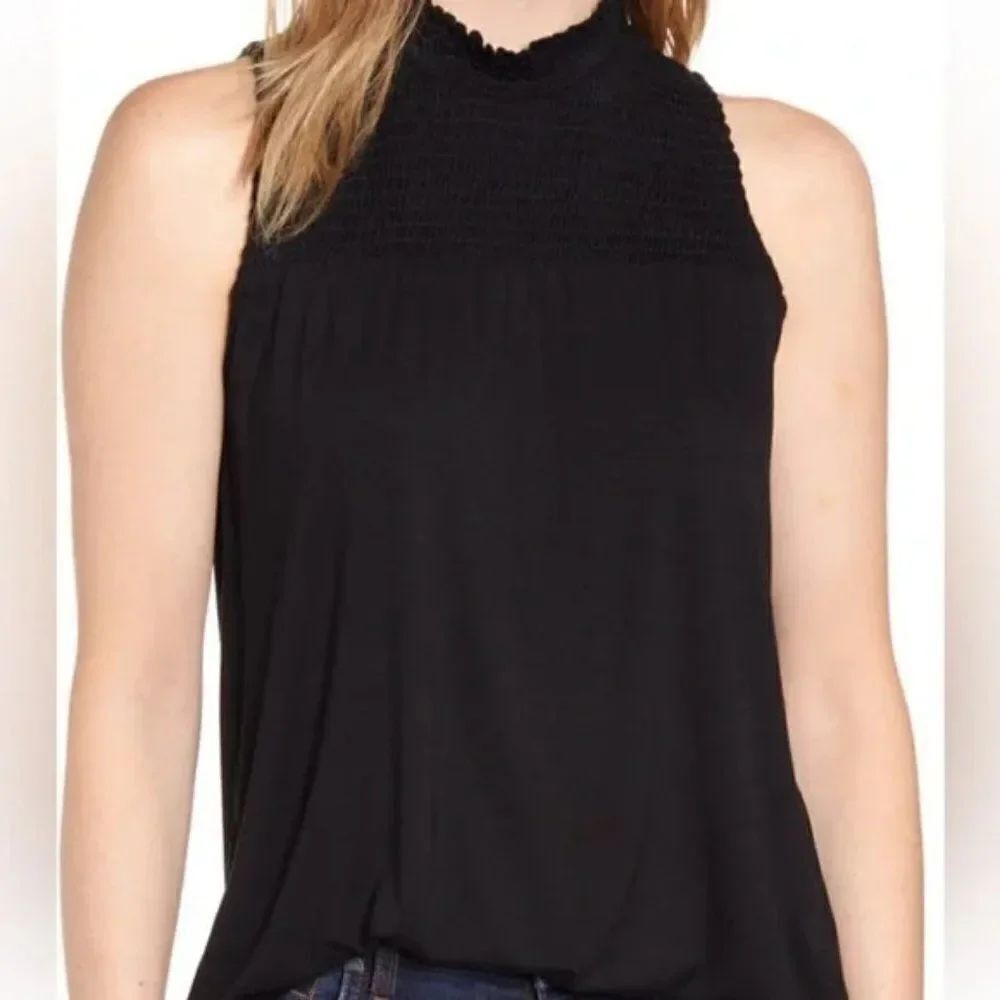Gibson Smocked Mock Neck Sleeveless Top - size Petite XS